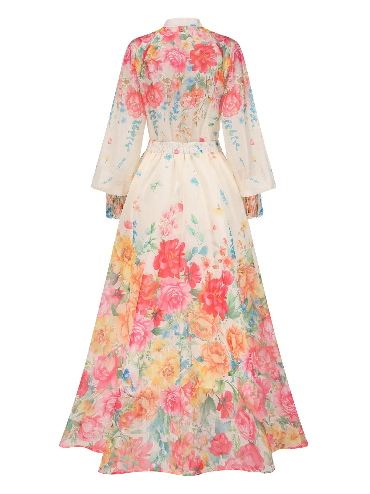 2PCS Multicolor 1970s Mandarin Collar Floral Blouse & Skirt sold by Retro Stage product image thumbnail 3