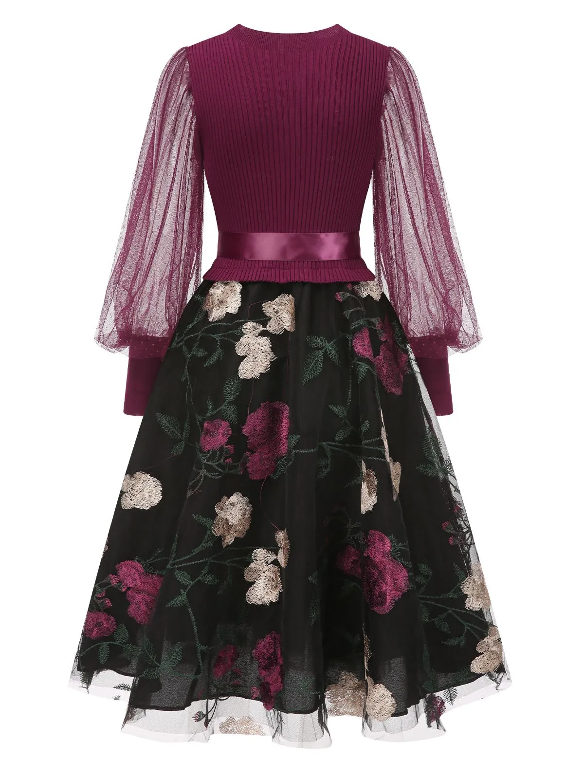 1950s Embroidered Floral Mesh Patchwork Dress sold by Retro Stage product image thumbnail 3