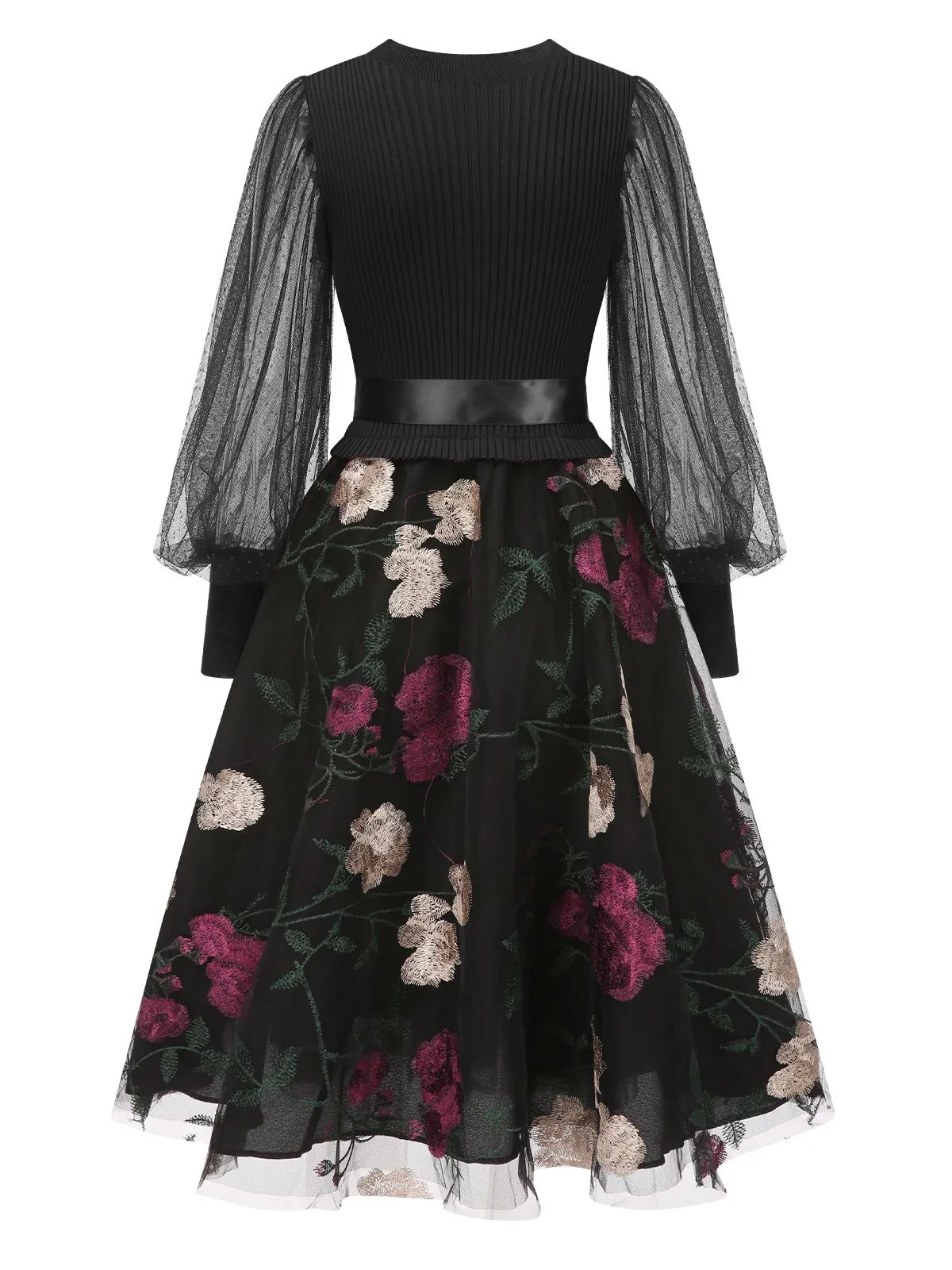 1950s Embroidered Floral Mesh Patchwork Dress sold by Retro Stage product image thumbnail 5