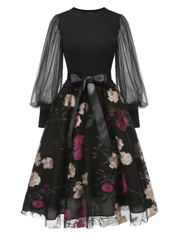 1950s Embroidered Floral Mesh Patchwork Dress sold by Retro Stage