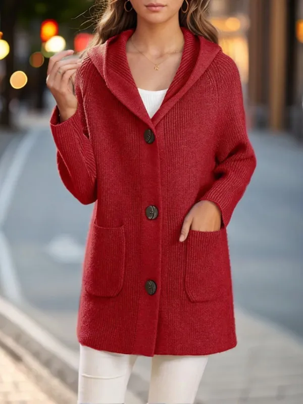 1940s Solid Pockets Knitted Hooded Coat sold by Retro Stage