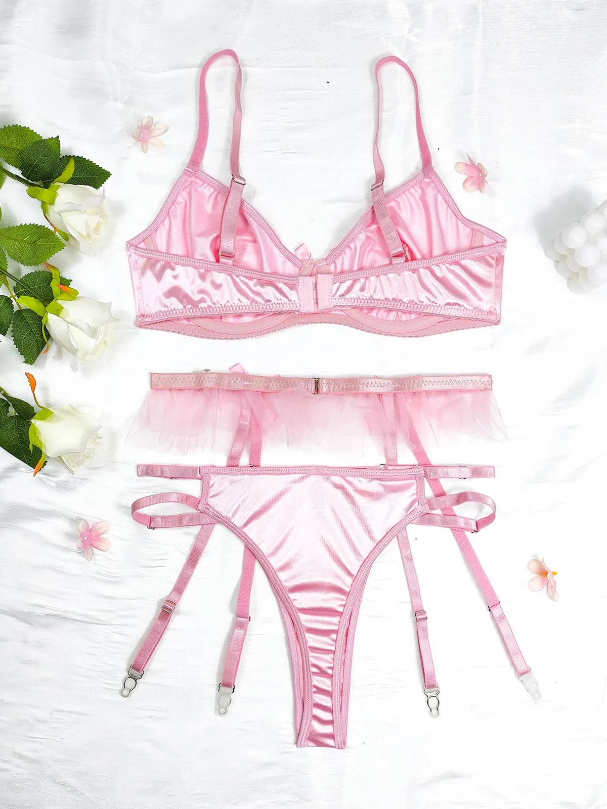 3PCS 1950s Satin Garter Belt Lingerie Sets sold by Retro Stage product image thumbnail 2