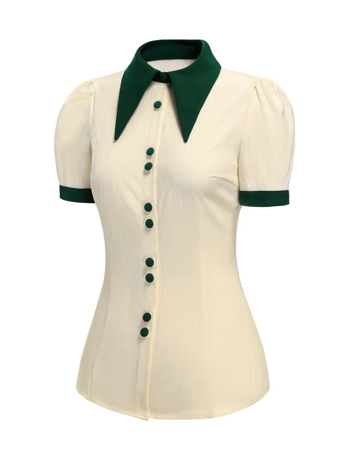 Cream Color 1950s Lapel Button Blouse sold by Retro Stage product image thumbnail 3