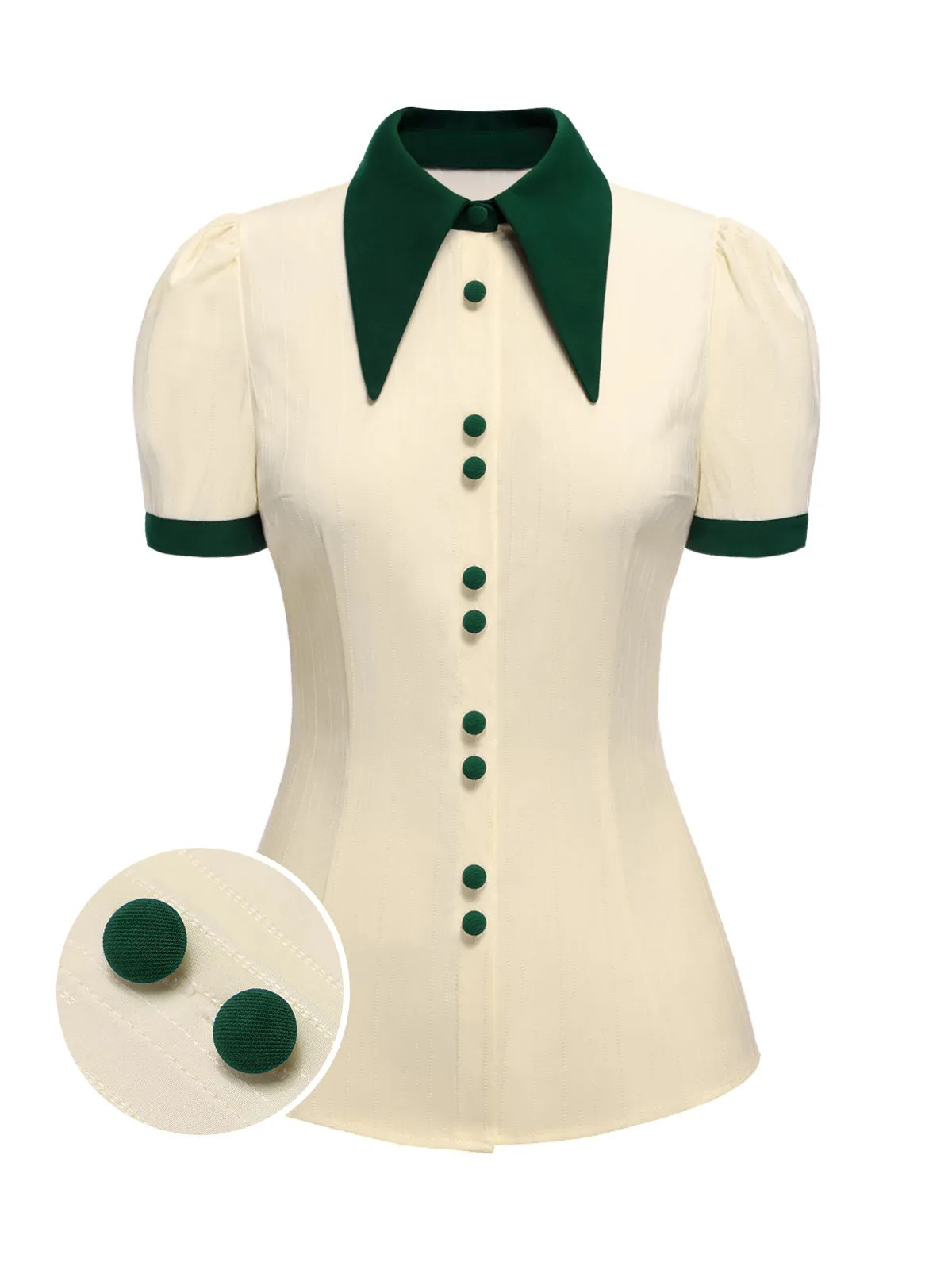 Cream Color 1950s Lapel Button Blouse sold by Retro Stage