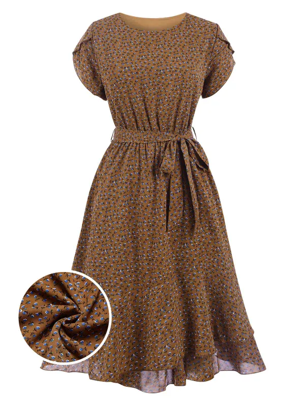 1940s Ditsy Floral Ruffles Hem Belted Dress sold by Retro Stage