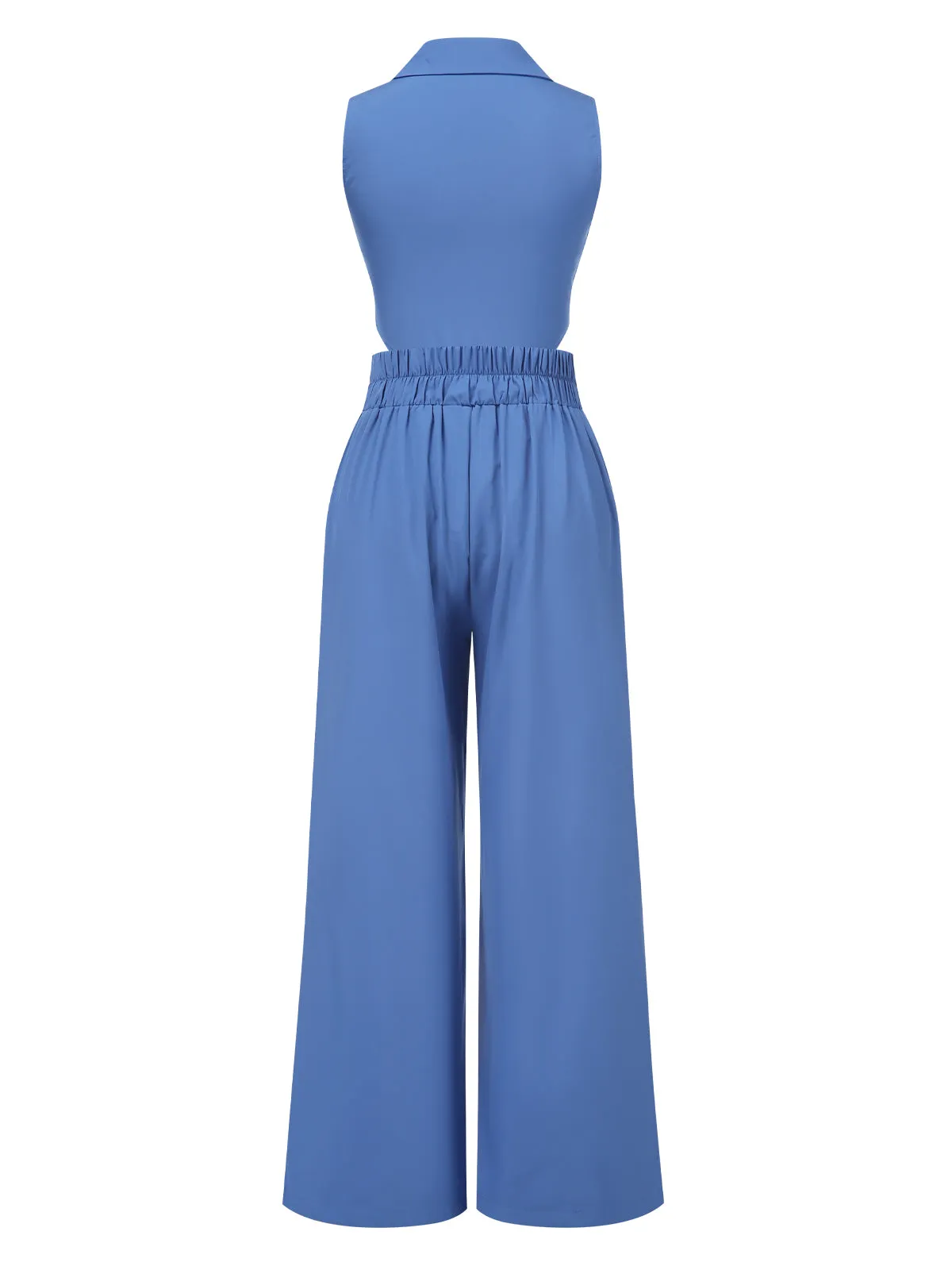2PCS Blue 1940s Solid Top & Wide-leg Pants sold by Retro Stage product image thumbnail 3