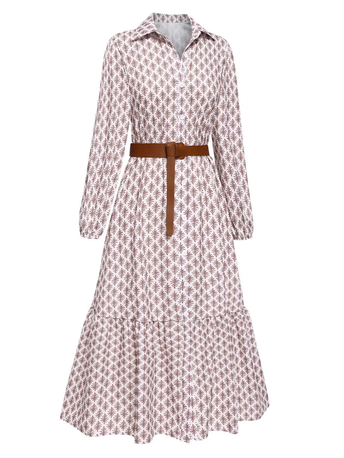 1930s Lapel Printed Belted Long Sleeve Dress sold by Retro Stage product image thumbnail 2