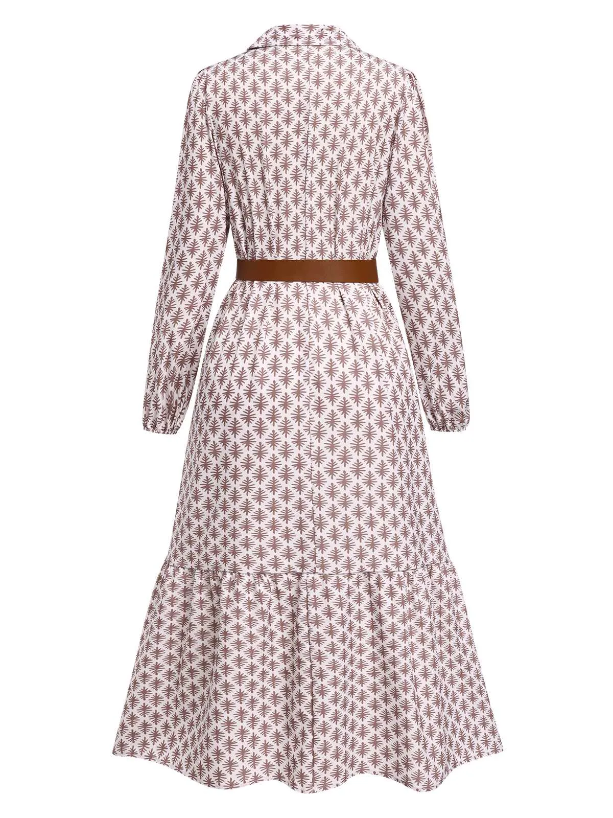 1930s Lapel Printed Belted Long Sleeve Dress sold by Retro Stage product image thumbnail 3