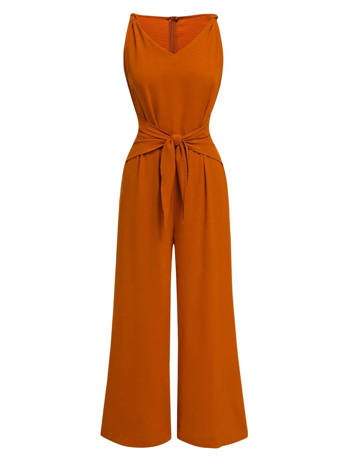 1970s V-Neck Tie-Front Solid Jumpsuit sold by Retro Stage