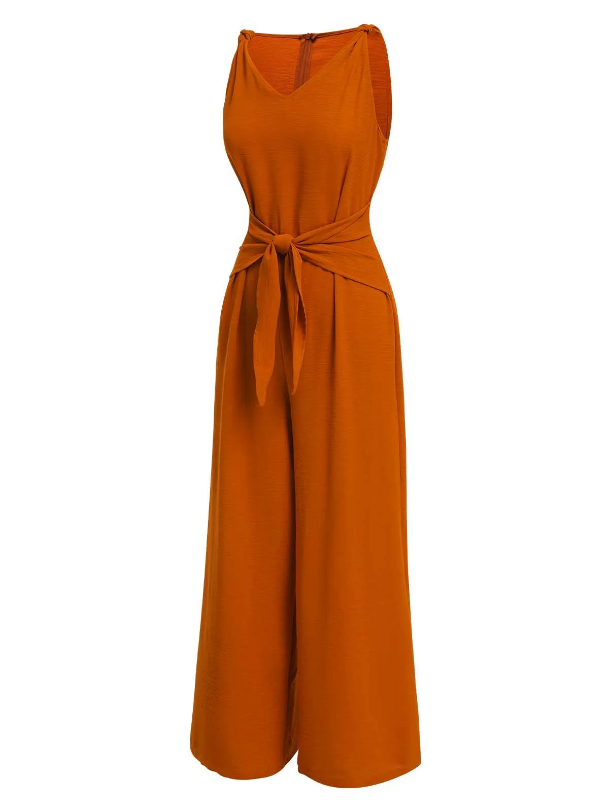1970s V-Neck Tie-Front Solid Jumpsuit sold by Retro Stage product image thumbnail 3