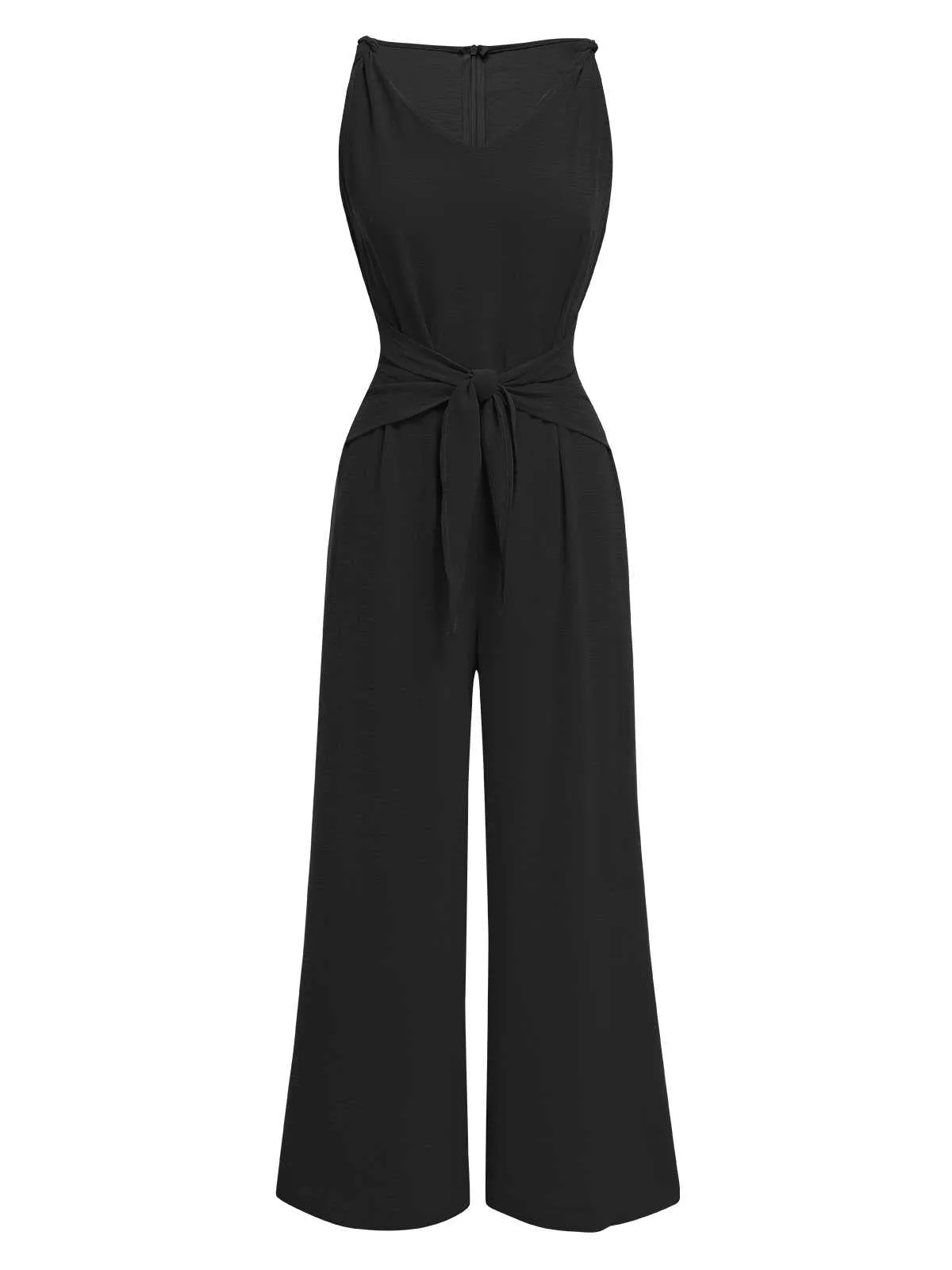 1970s V-Neck Tie-Front Solid Jumpsuit sold by Retro Stage product image thumbnail 5
