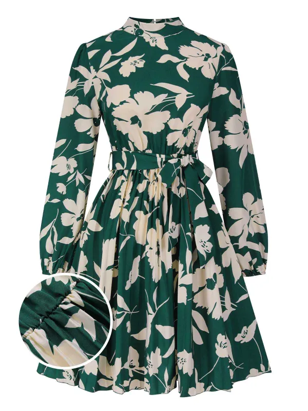 1940s Floral Belted Pleated Dress sold by Retro Stage