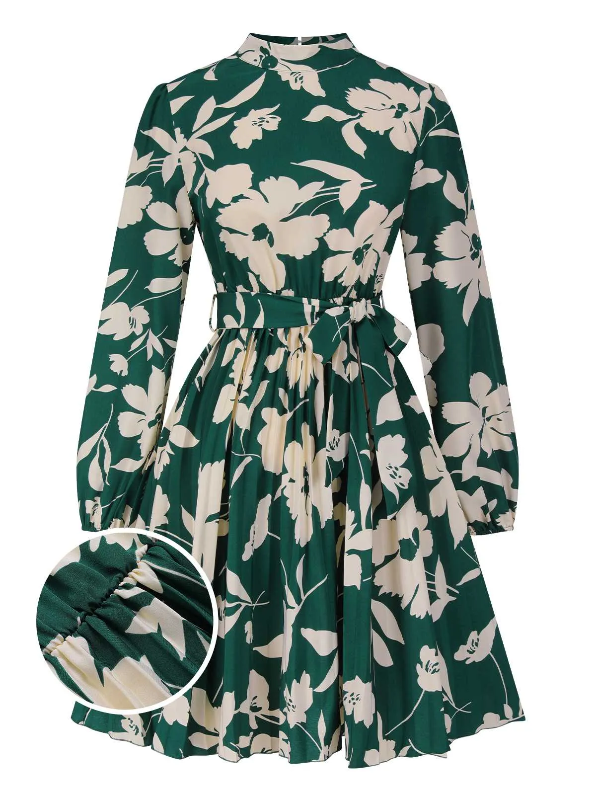 1940s Floral Belted Pleated Dress sold by Retro Stage