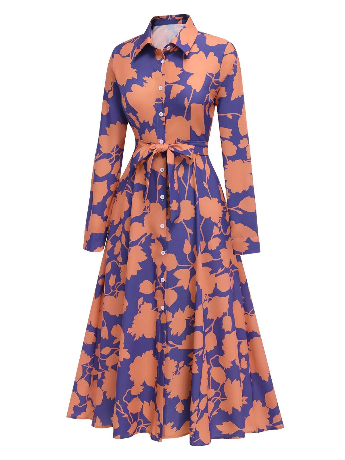 1940s Shirt Neck Floral Belted Dress sold by Retro Stage product image thumbnail 2