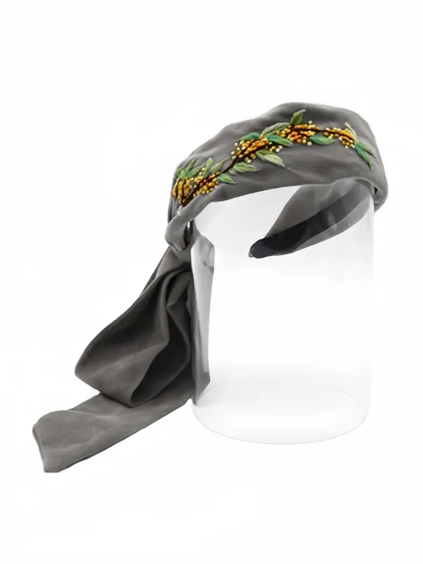 Hand Embroidered Hand-Dyed Osmanthus Headband sold by Retro Stage