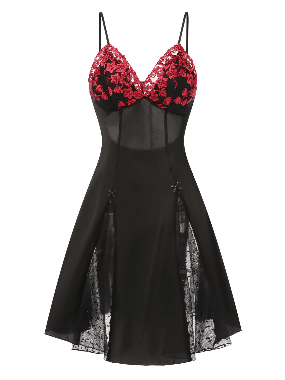 Black 1940s Embroidered Satin Lace Nightdress sold by Retro Stage