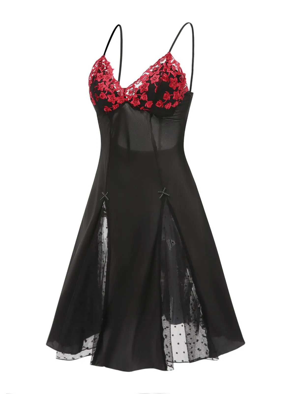 Black 1940s Embroidered Satin Lace Nightdress sold by Retro Stage product image thumbnail 2