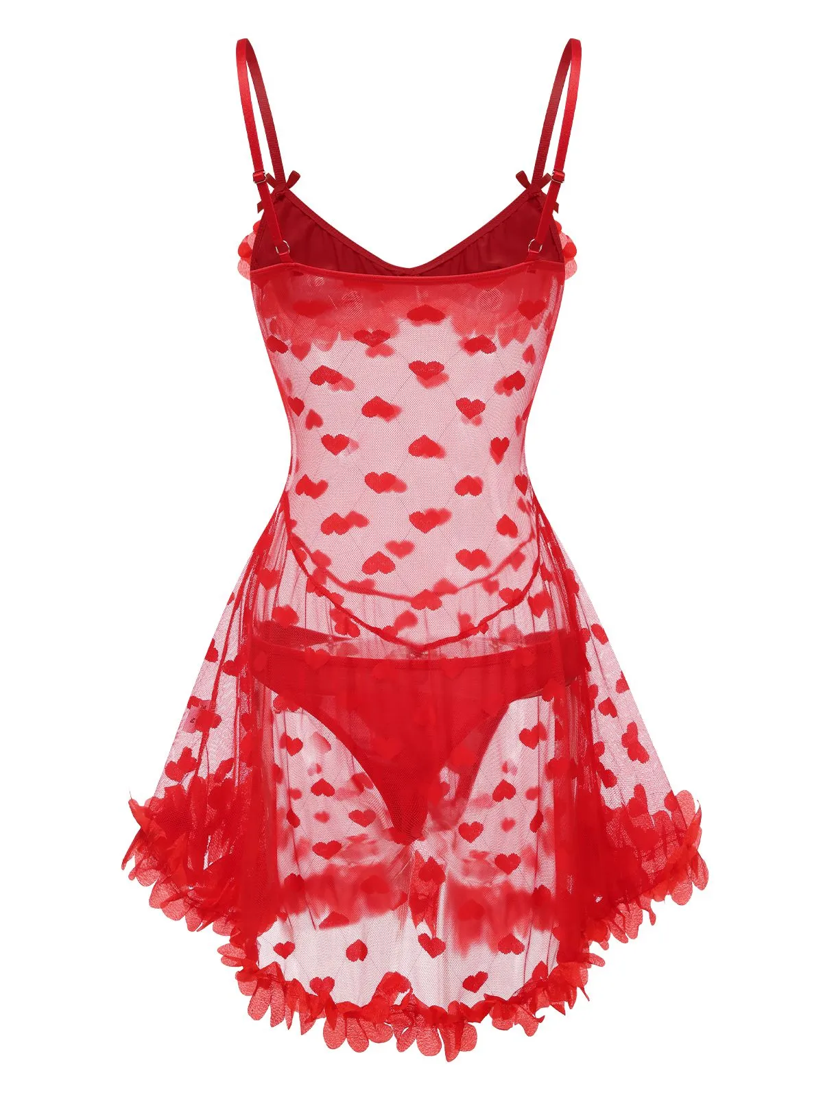Red 1960s Heart Mesh Flower Edge Nightdress sold by Retro Stage product image thumbnail 3