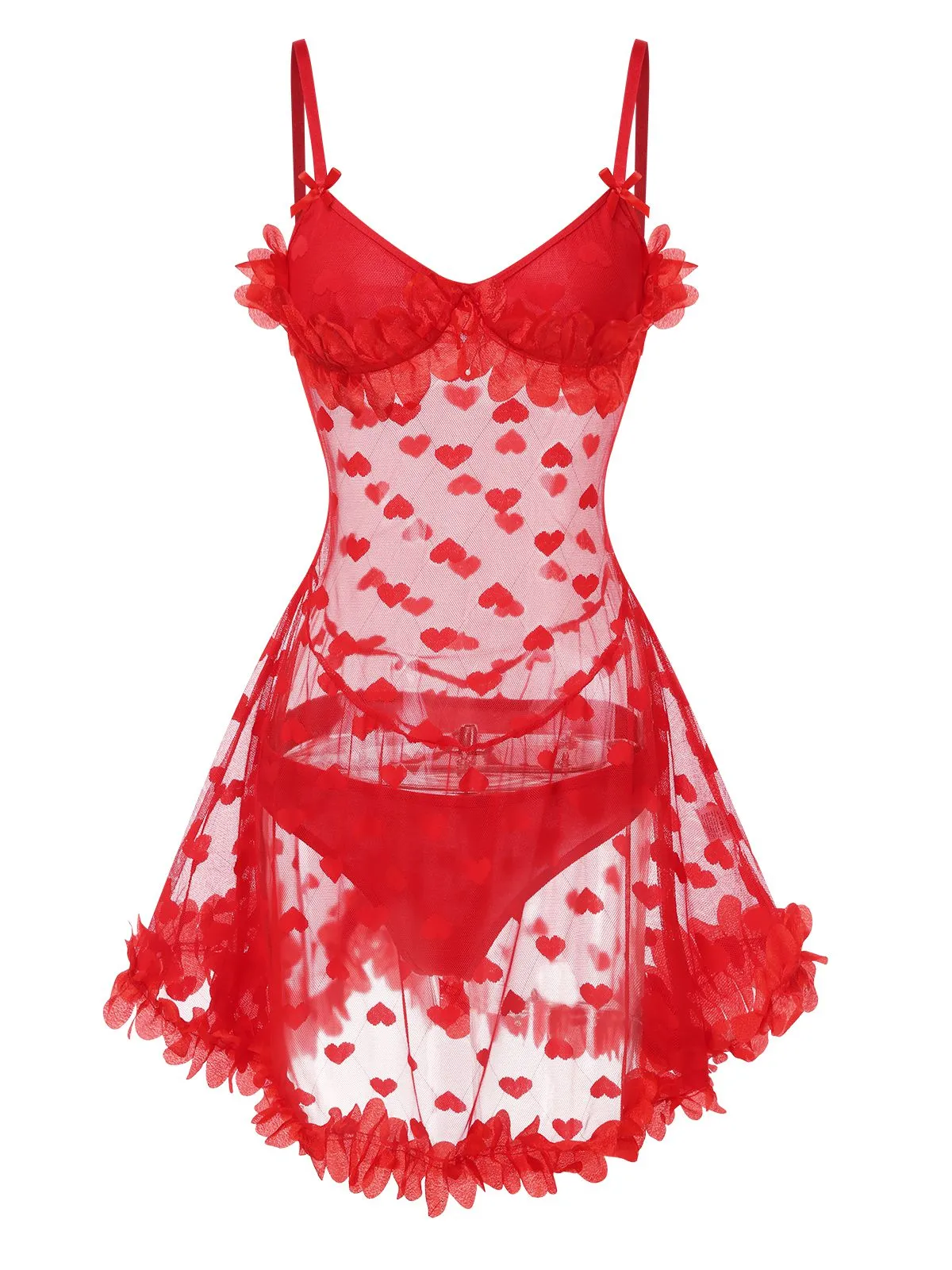 Red 1960s Heart Mesh Flower Edge Nightdress sold by Retro Stage