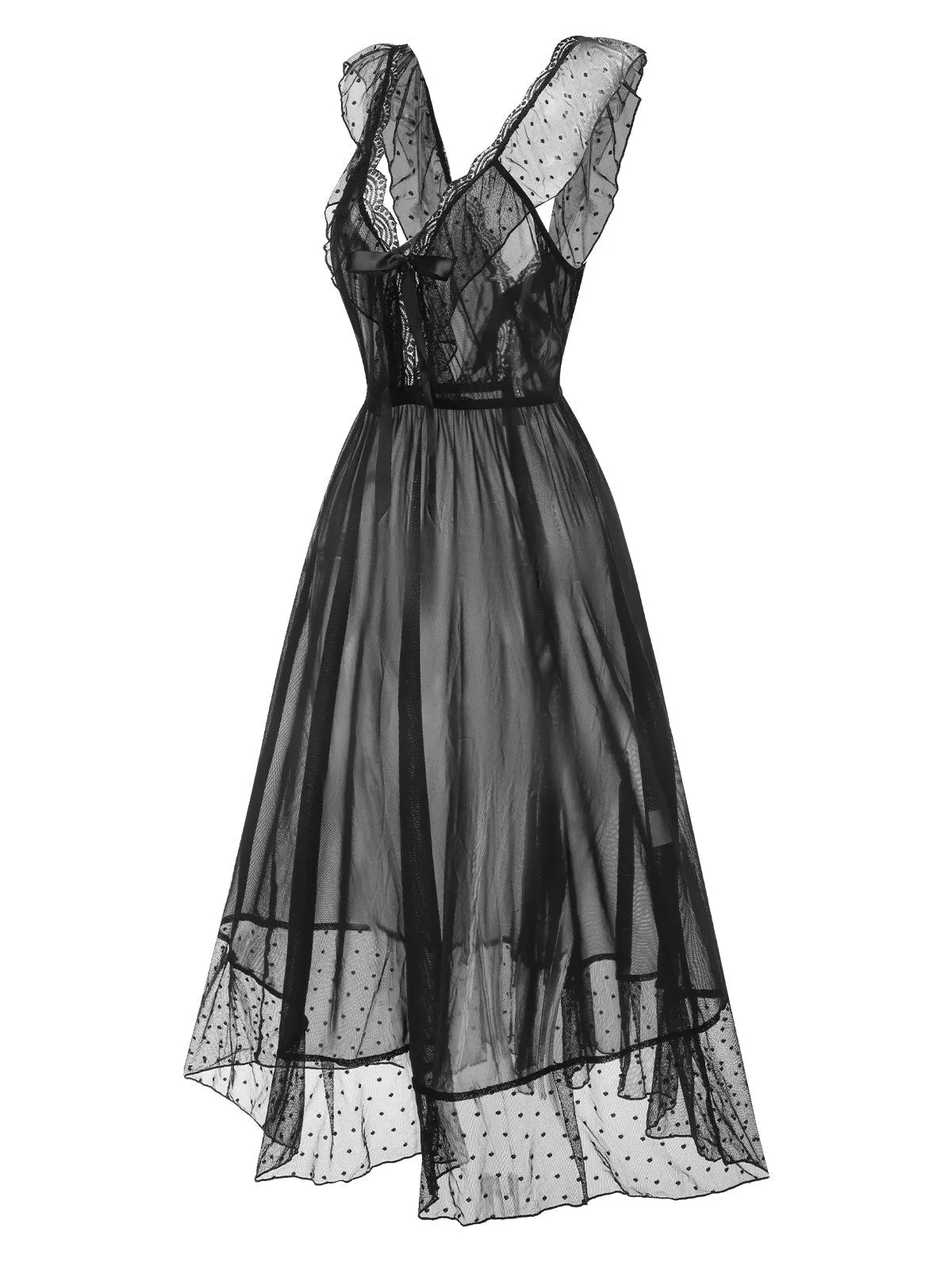 Black 1940s Lace Trim Dots Sheer Nightgown sold by Retro Stage product image thumbnail 2