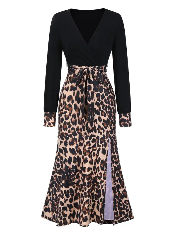 Black 1930s Leopard Patchwork Mermaid Dress sold by Retro Stage