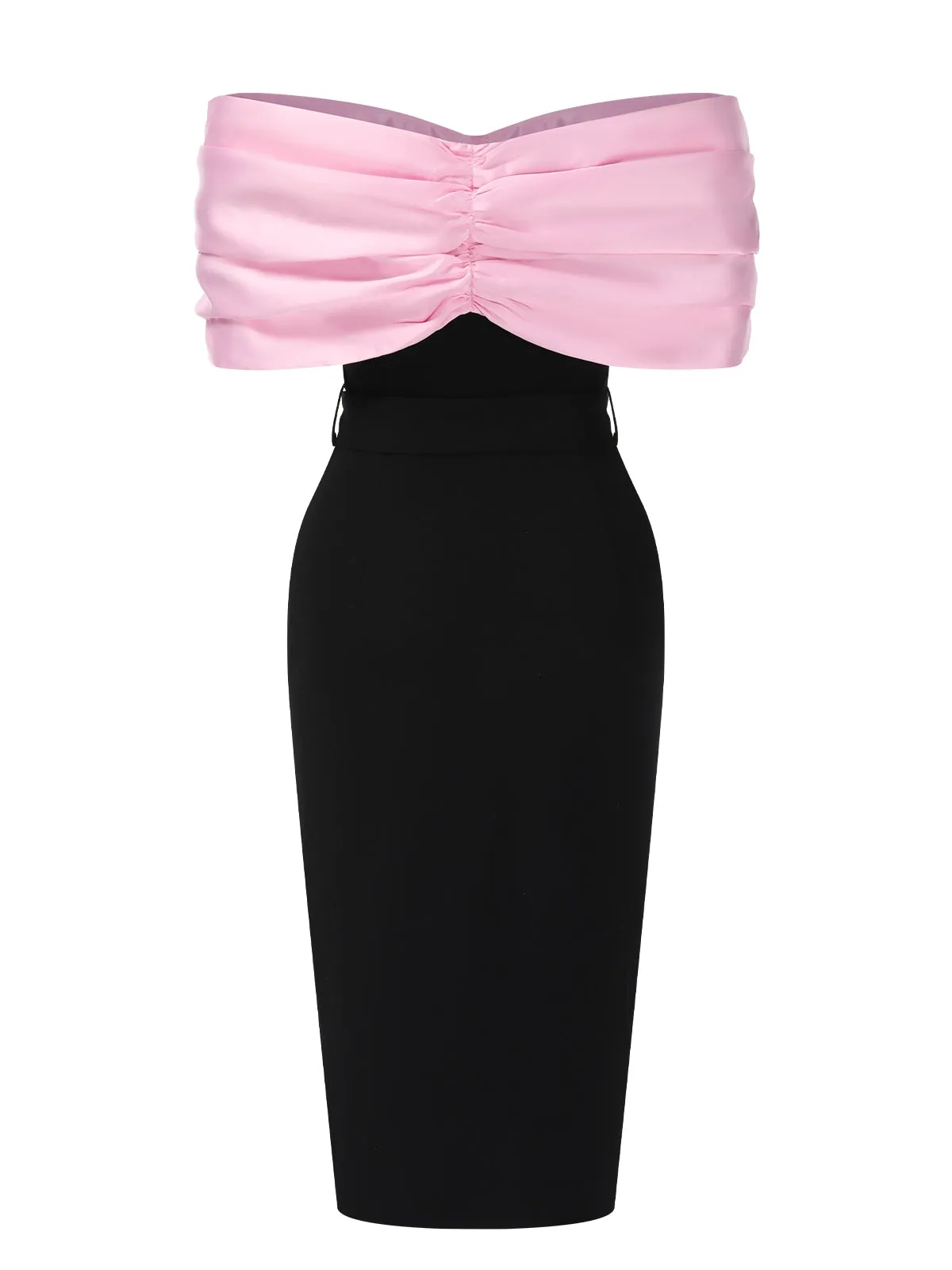 Pink & Black 1960s Bow Off-Shoulder Belted Dress sold by Retro Stage product image thumbnail 3