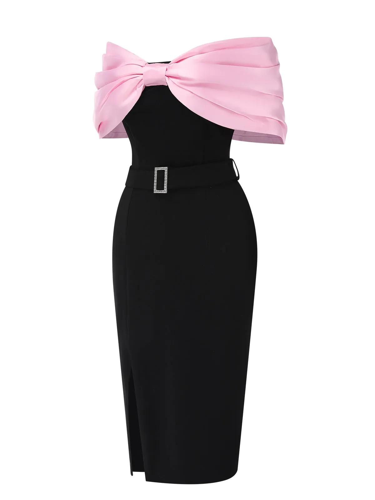 Pink & Black 1960s Bow Off-Shoulder Belted Dress sold by Retro Stage product image thumbnail 2