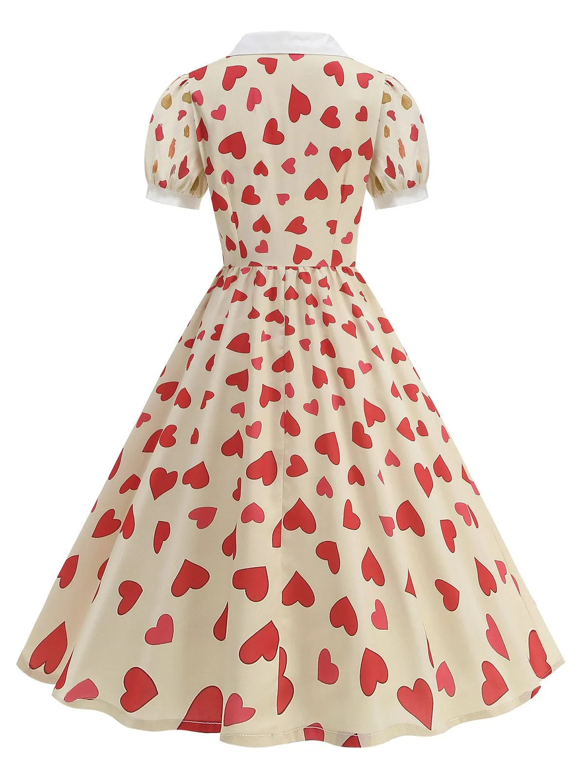 Beige 1950s Hearts Puff Sleeves Lapel Dress sold by Retro Stage product image thumbnail 3