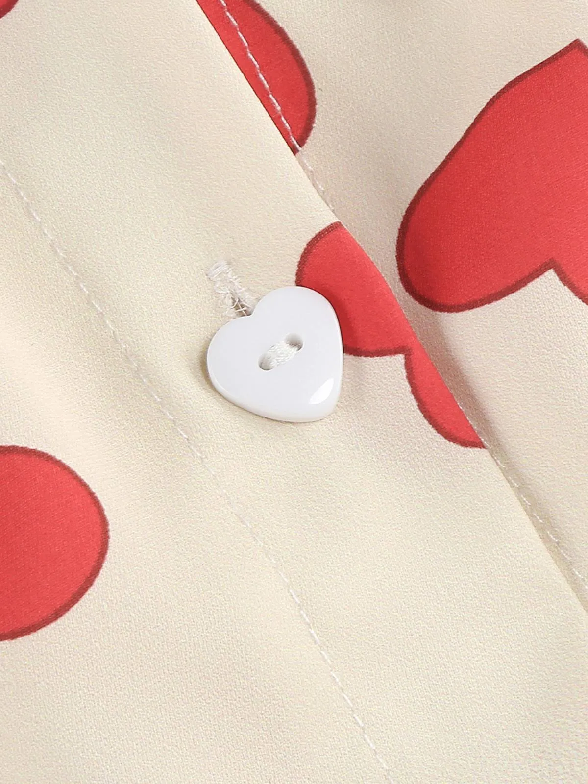 Beige 1950s Hearts Puff Sleeves Lapel Dress sold by Retro Stage product image thumbnail 4