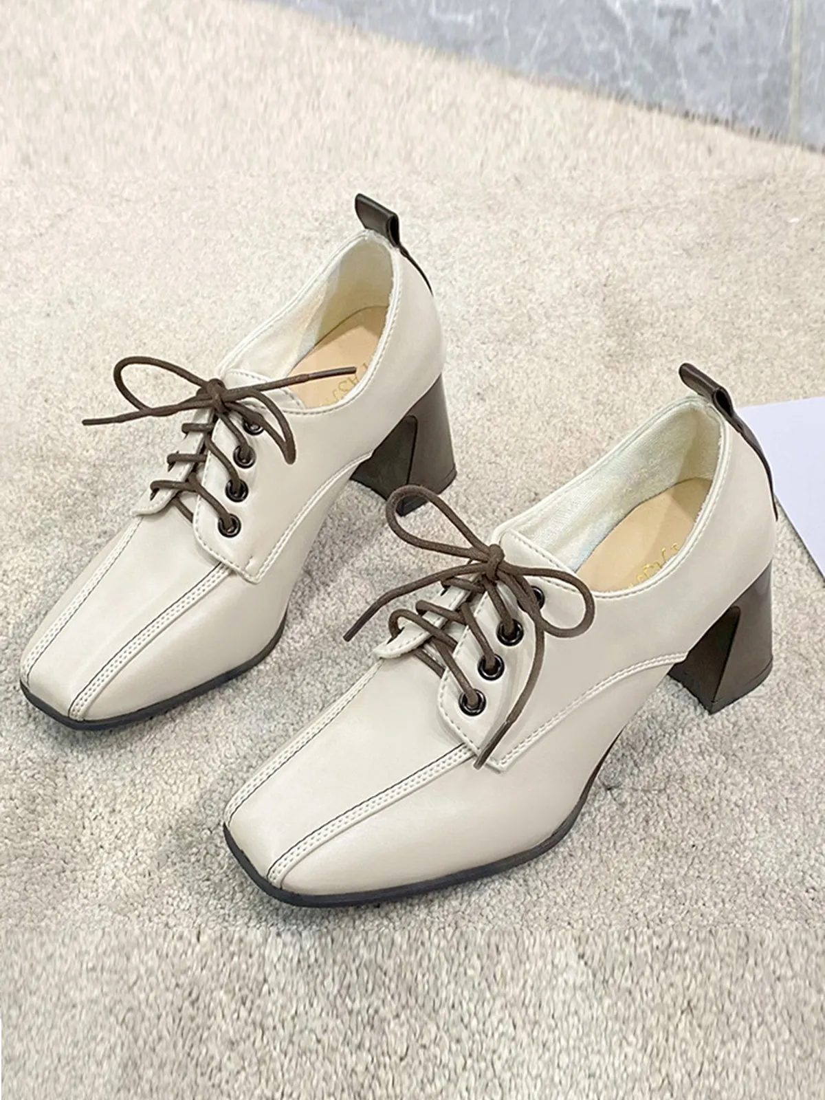 Vintage Leather Pointed Lace-Up High Heels sold by Retro Stage product image thumbnail 2