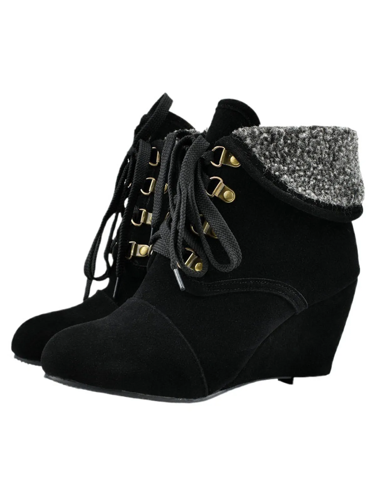 Suede Fleece Lace-Up Wedge Heel Ankle Boots sold by Retro Stage