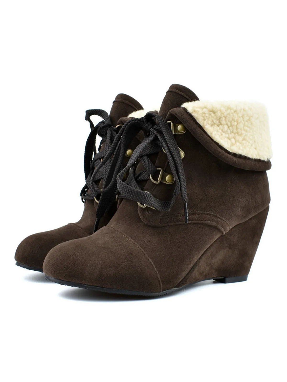 Suede Fleece Lace-Up Wedge Heel Ankle Boots sold by Retro Stage product image thumbnail 3