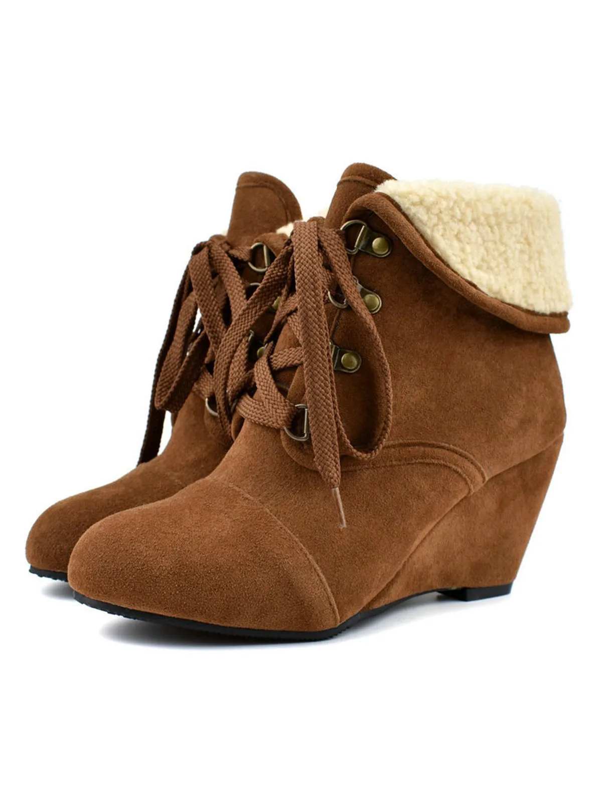Suede Fleece Lace-Up Wedge Heel Ankle Boots sold by Retro Stage product image thumbnail 2