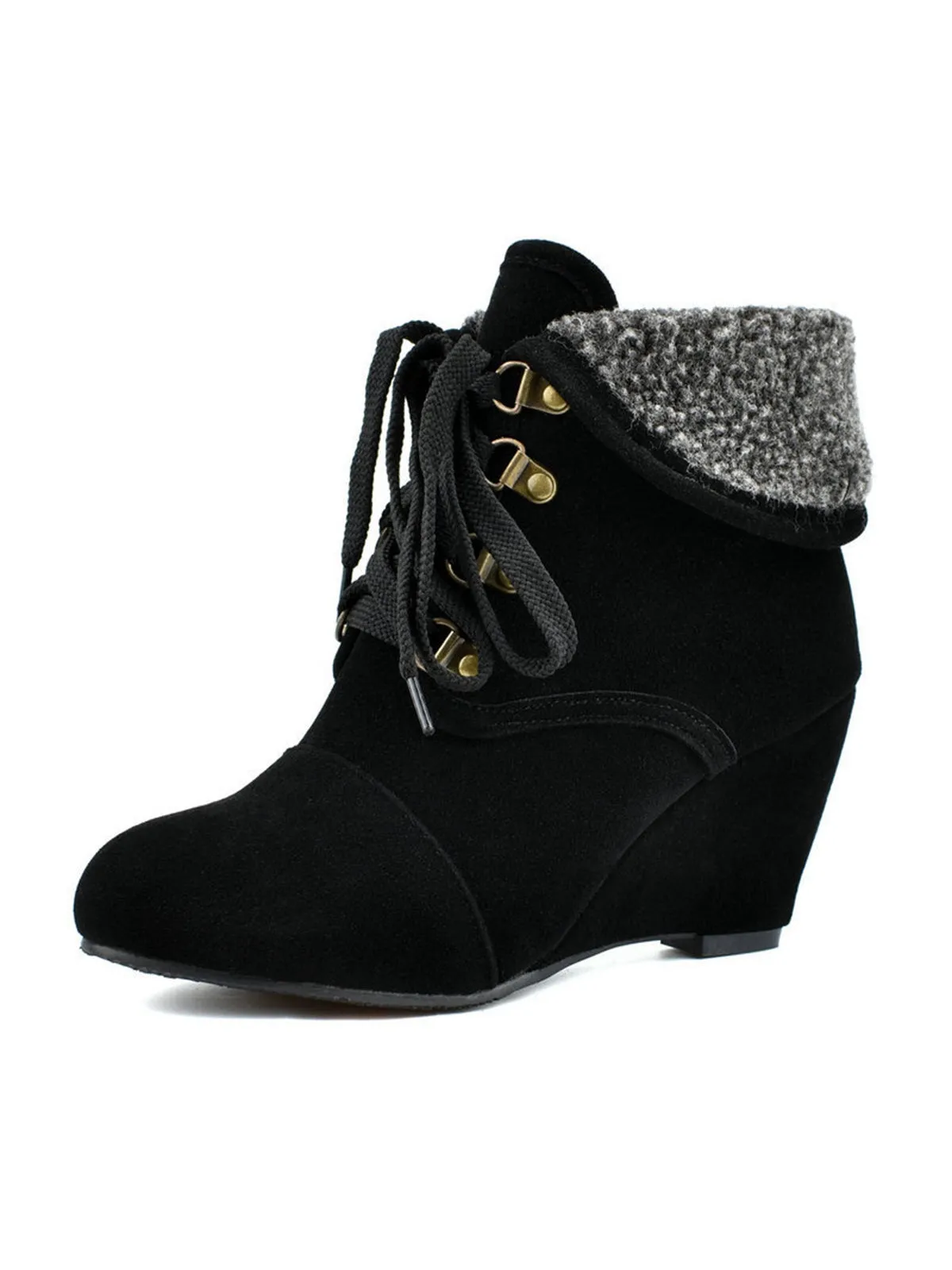 Suede Fleece Lace-Up Wedge Heel Ankle Boots sold by Retro Stage product image thumbnail 4