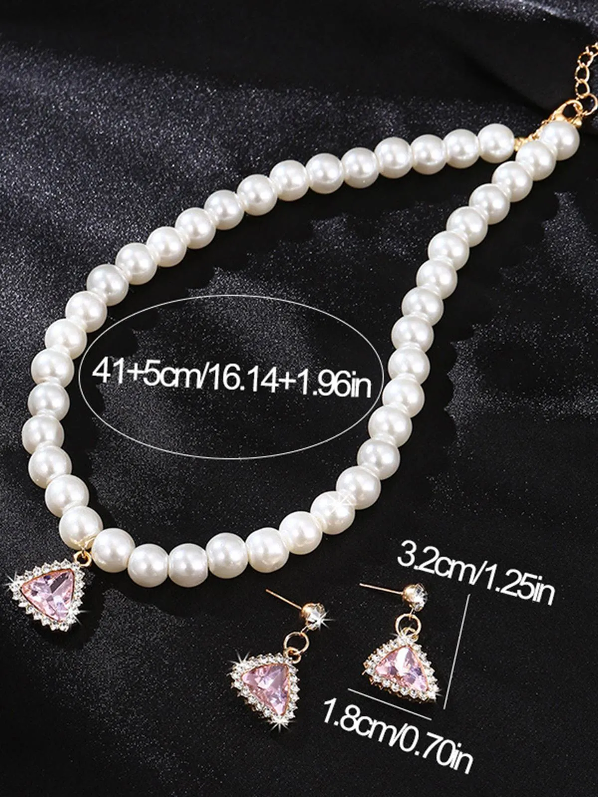 Valentine Imitation Pearl Necklace & Rhinestoned Earrings Set sold by Retro Stage product image thumbnail 2