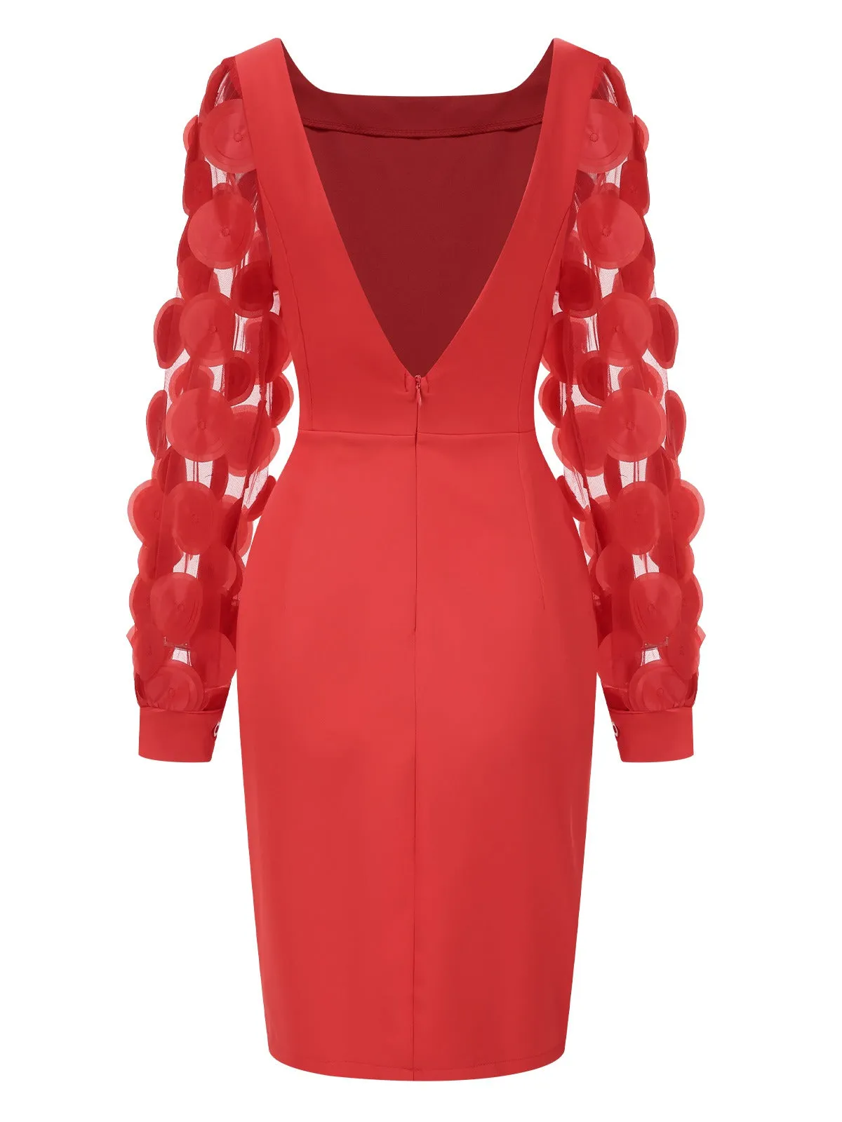 Red 1960s Solid Bow 3D Flowers Mesh Dress sold by Retro Stage product image thumbnail 2