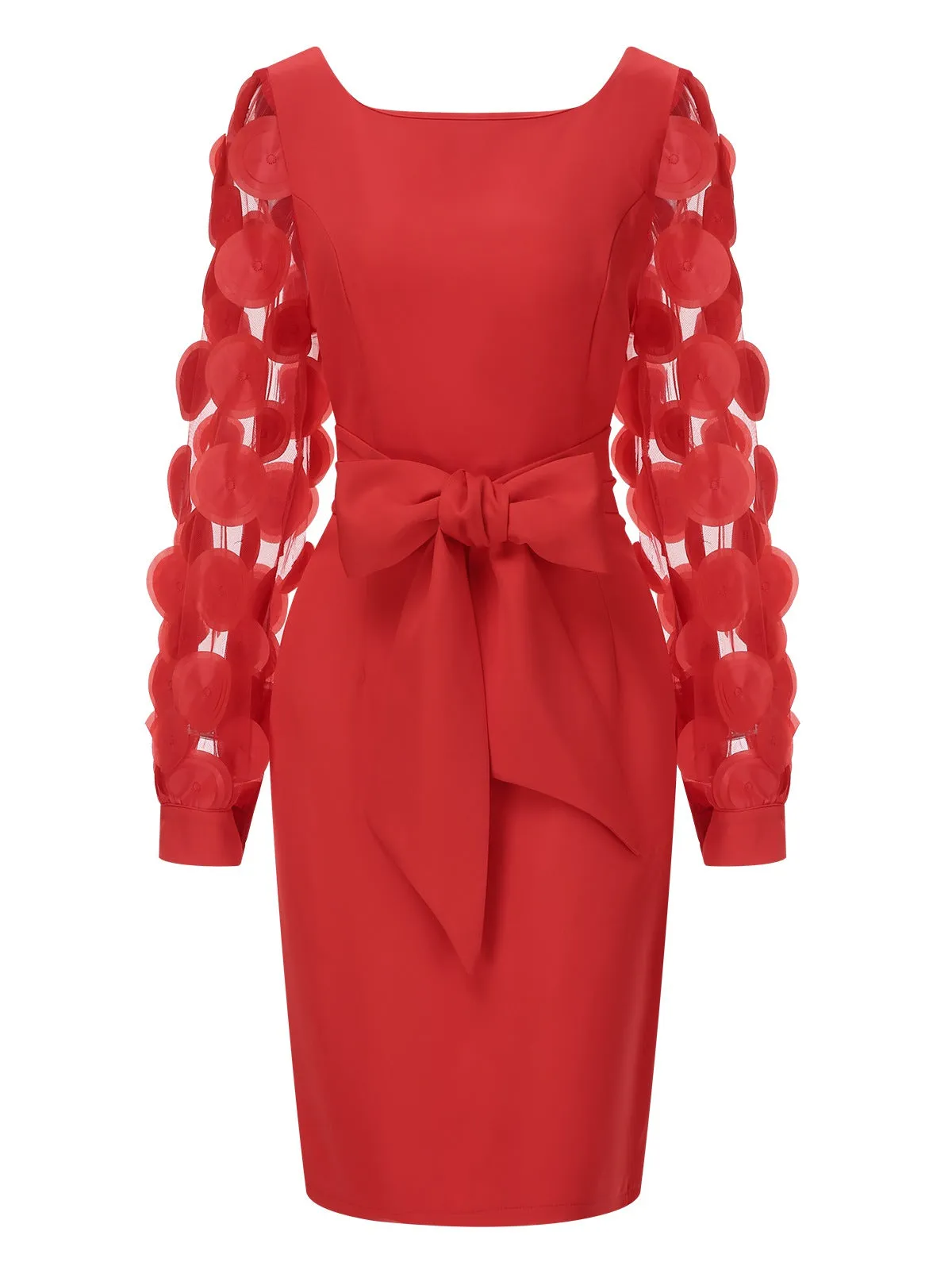 Red 1960s Solid Bow 3D Flowers Mesh Dress sold by Retro Stage