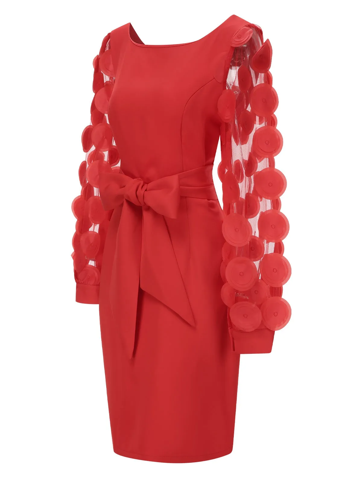 Red 1960s Solid Bow 3D Flowers Mesh Dress sold by Retro Stage product image thumbnail 3