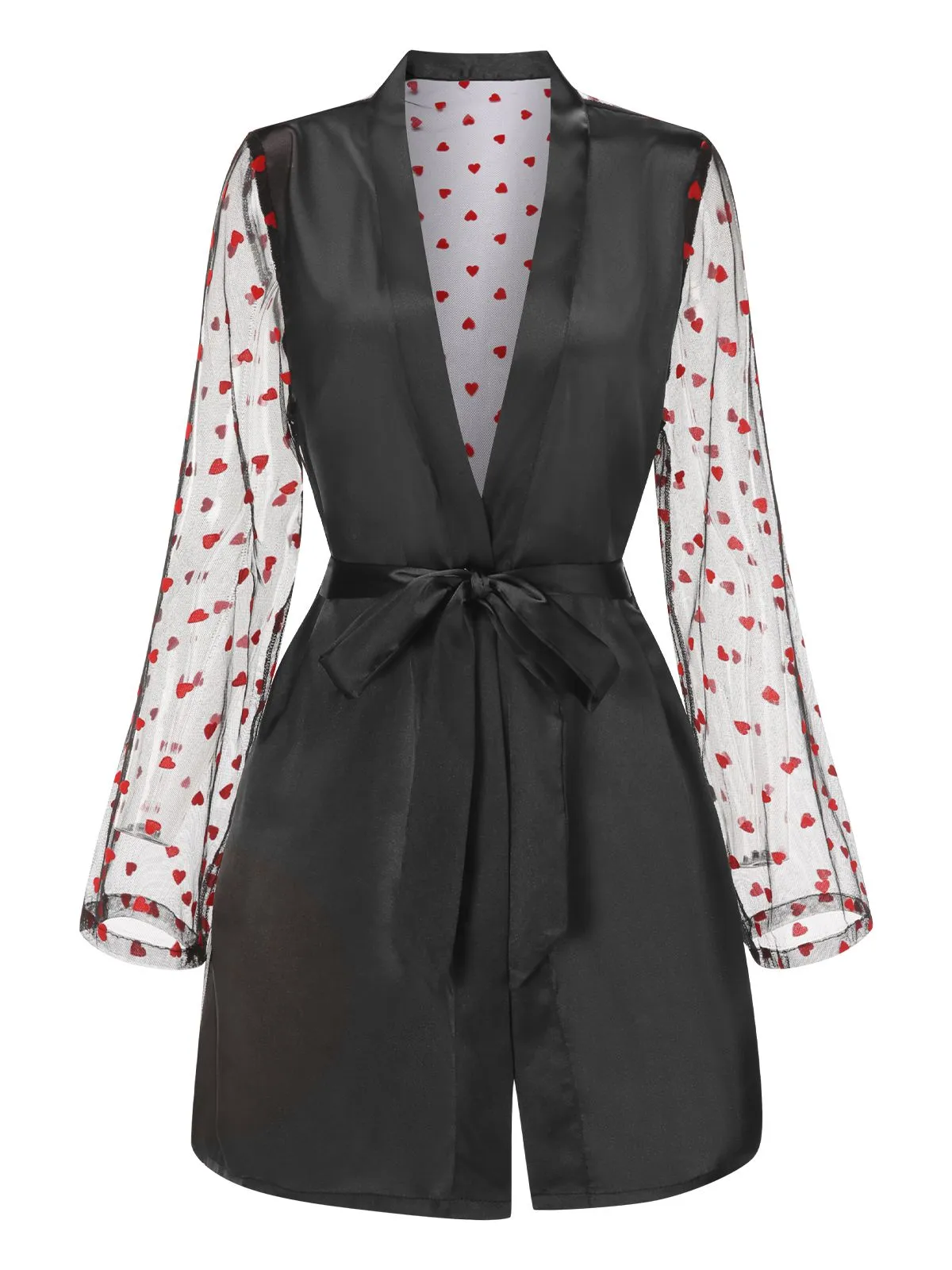 Black 1950s Hearts Dots Mesh Satin Sleep Robe sold by Retro Stage product image thumbnail 2