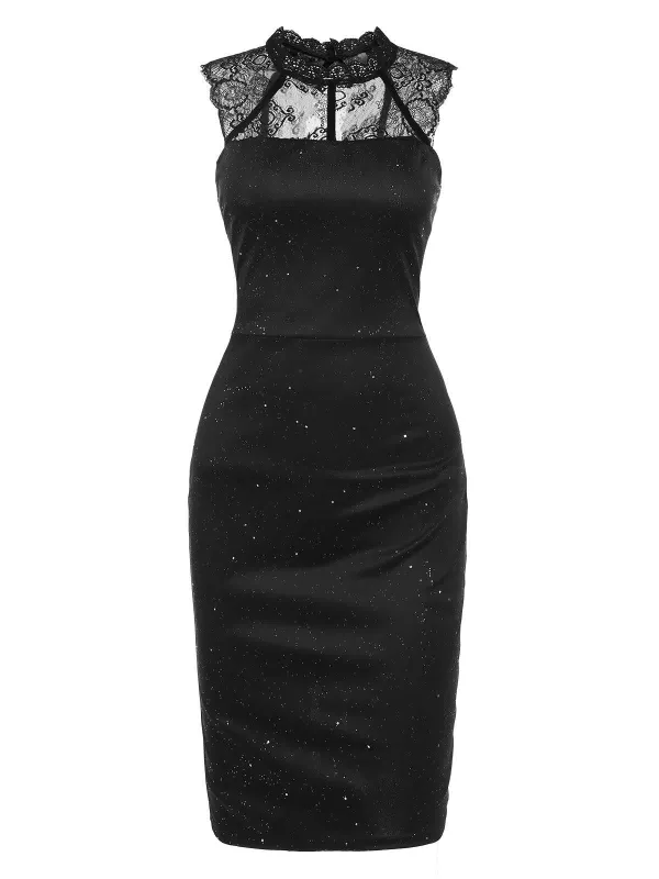 Black 1960s Lace Sleeveless Bodycon Dress sold by Retro Stage