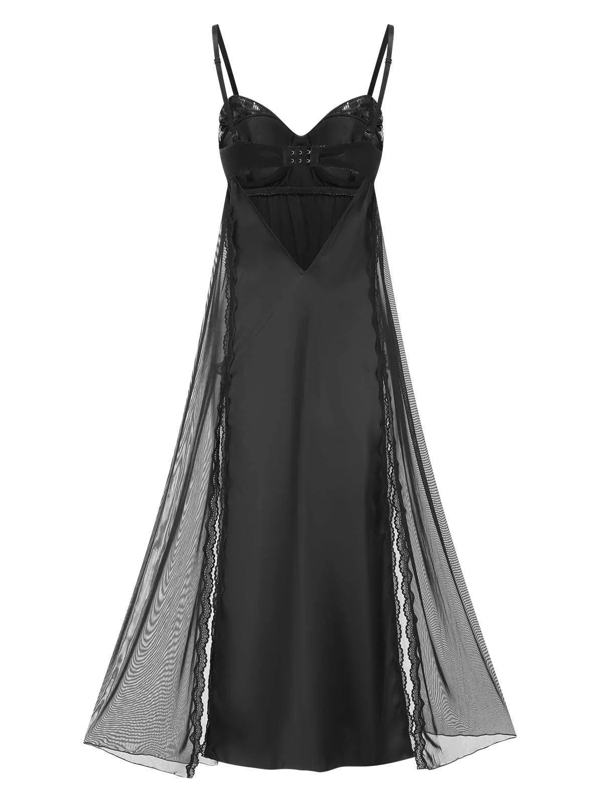 Black 1950s Spaghetti Strap Bow Lace Mesh Nightgown sold by Retro Stage product image thumbnail 3