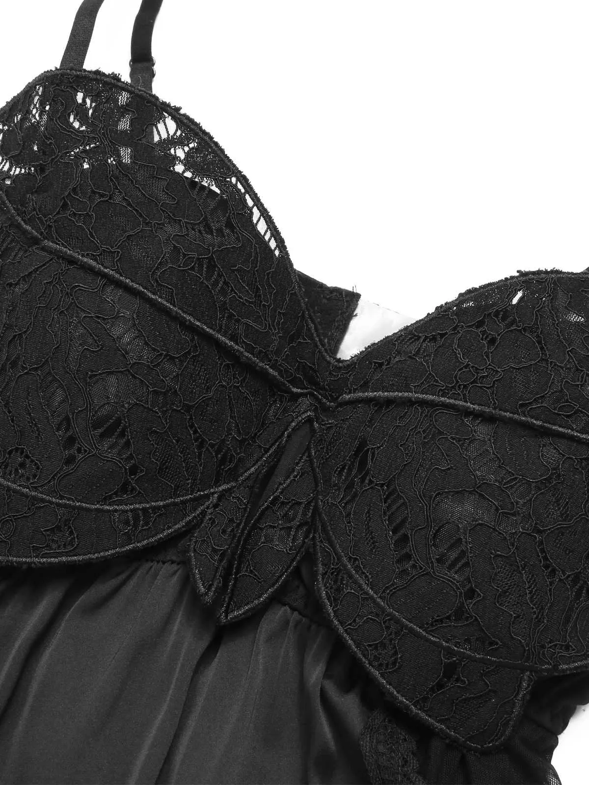 Black 1950s Spaghetti Strap Bow Lace Mesh Nightgown sold by Retro Stage product image thumbnail 4