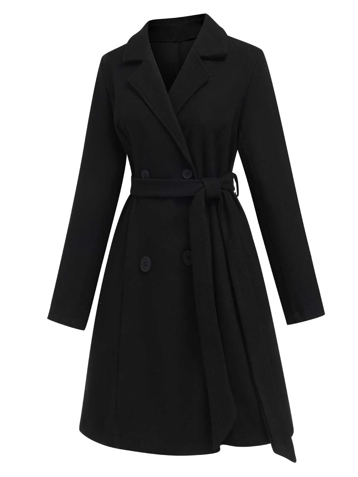 Black 1940s Double-Breasted Belted Solid Coat sold by Retro Stage product image thumbnail 2
