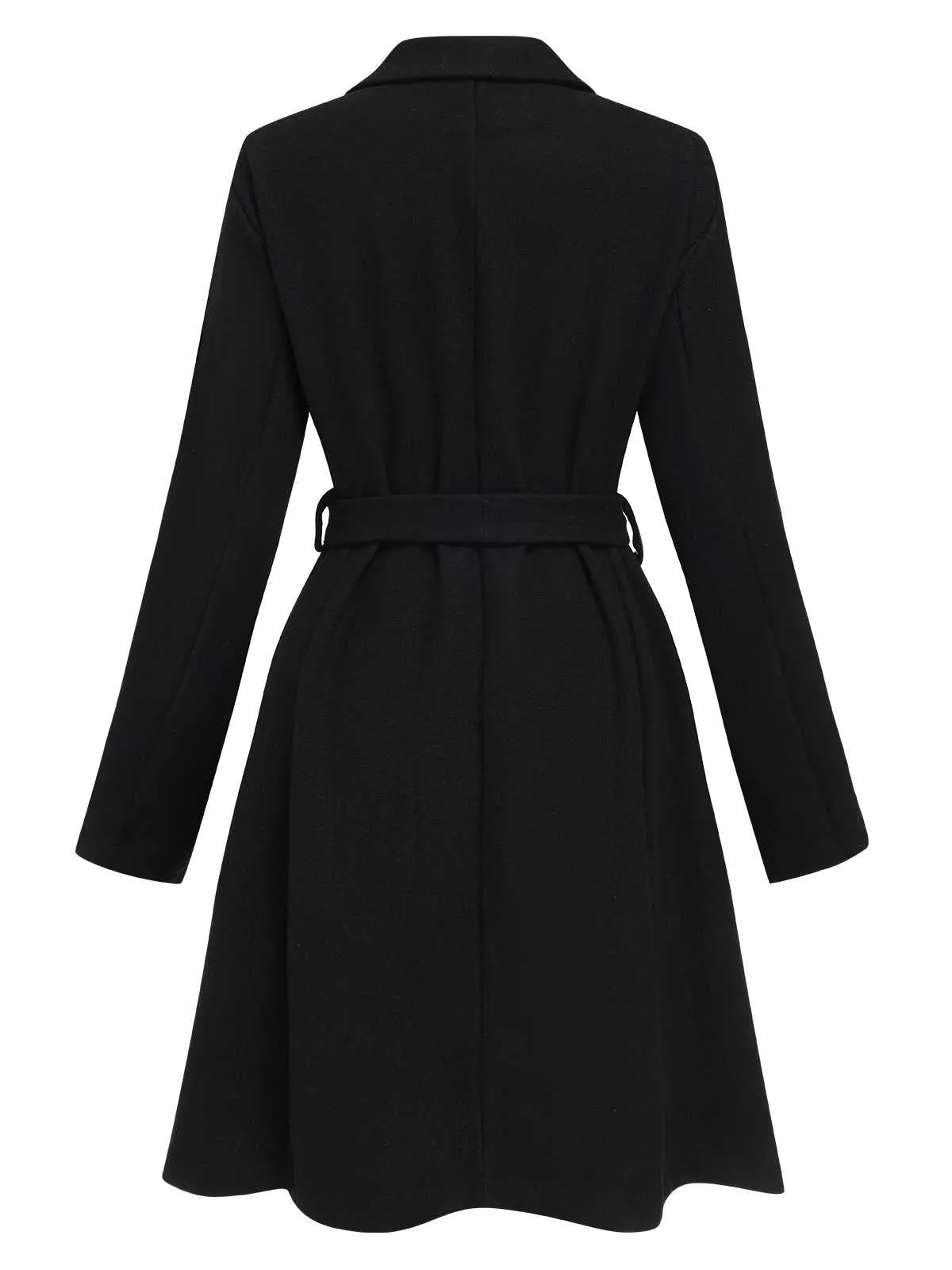 Black 1940s Double-Breasted Belted Solid Coat sold by Retro Stage product image thumbnail 3