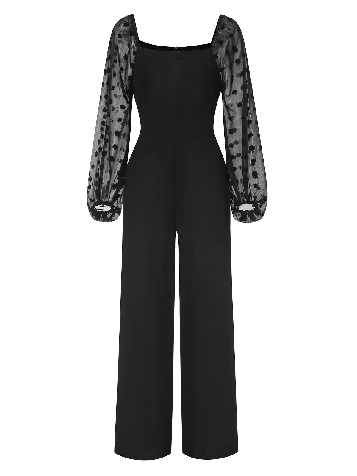 Black 1960s Flocked Square Neck Patchwork Jumpsuit sold by Retro Stage