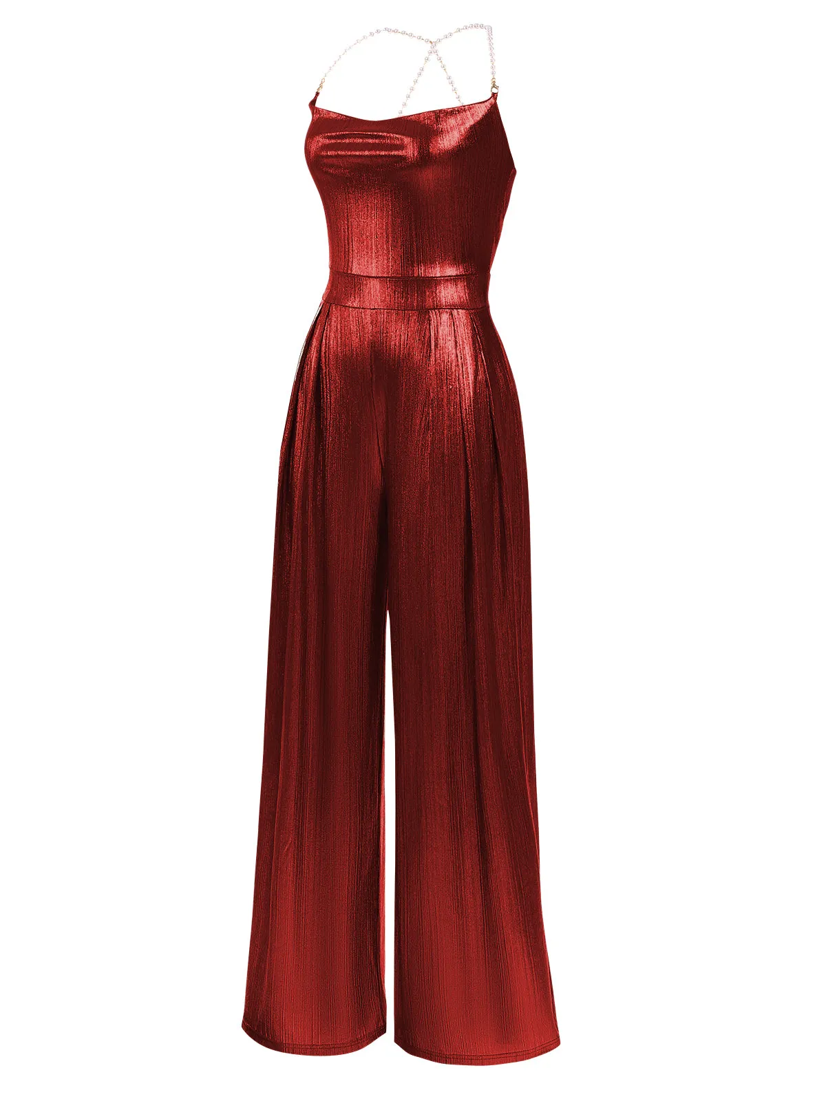 Metallic Red 1980s Cowl Neck Spaghetti Strap Jumpsuit sold by Retro Stage product image thumbnail 3