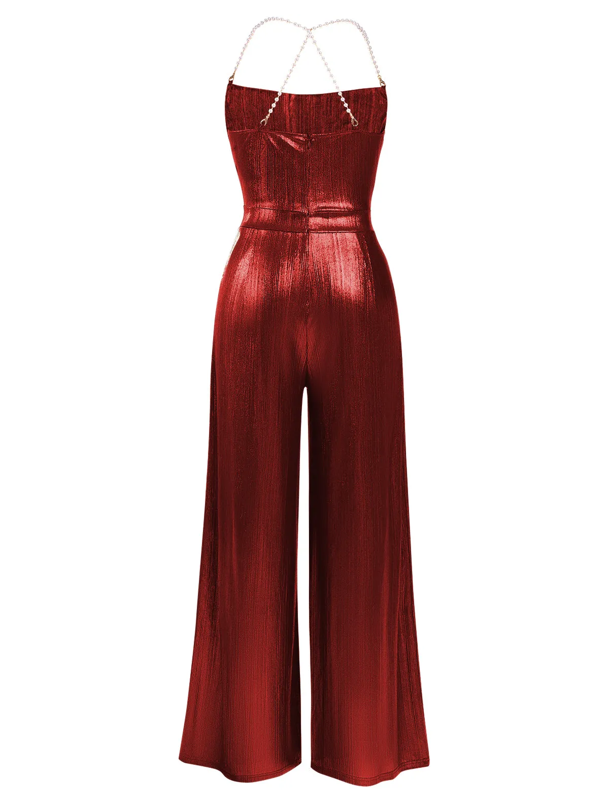 Metallic Red 1980s Cowl Neck Spaghetti Strap Jumpsuit sold by Retro Stage product image thumbnail 2