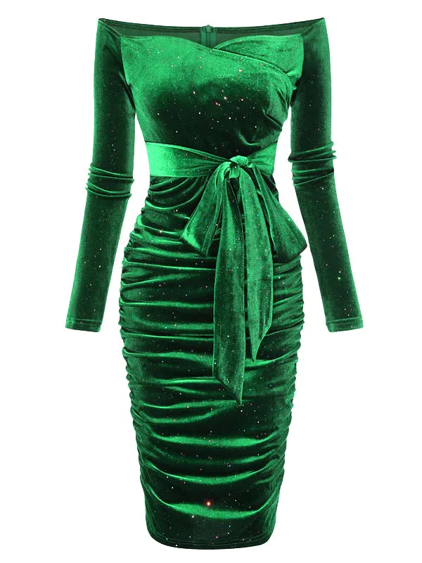 1960s Solid Off-Shoulder Velvet Dress sold by Retro Stage product image thumbnail 5