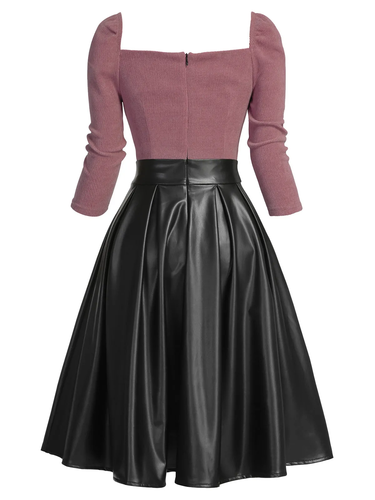 Pink 1950s Knitted Leather Patchwork Dress sold by Retro Stage product image thumbnail 2