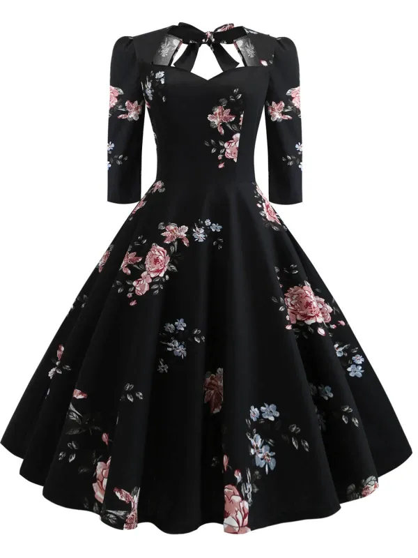 1950s Floral Lace Up Swing Dress sold by Retro Stage